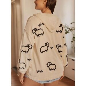 Anthropologie Embroidered Sheep Cardigan Sweater